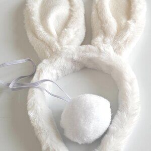 White Plush Bunny Rabbit Ears Headband, Tail Halloween Costume Easter Cosplay